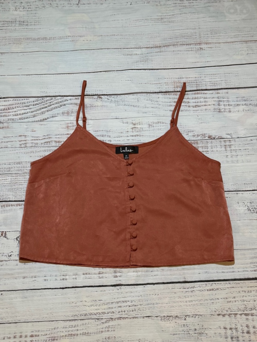 Lulus Rust Orange , Button-Up CroppedTank Top, Coquette, Y2K, Boho, Romantic, M.